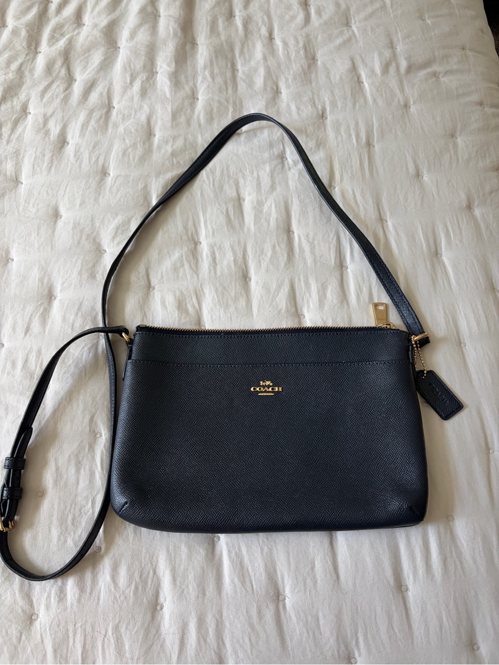 Coach Navy Blue  Leather Crossbody with Gold Accents